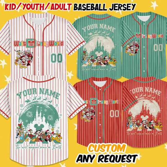 Discover Custom The Most Magical Place on Earth Christmas Baseball, Disney Castle Jersey Personalized Disney Baseball Team Outfit, Cars Land Tee