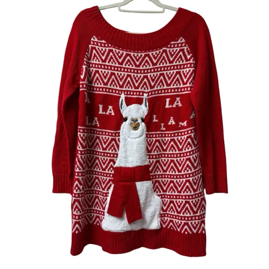Discover New York Laundry Holiday Classics Red White Lama Ugly Christmas Sweater Dress L