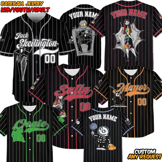 Discover Personalized Disney Nightmare Before Christmas All Characters Halloween Baseball Jersey, Custom Disney Birthday Gift, Disneyland Family Trip