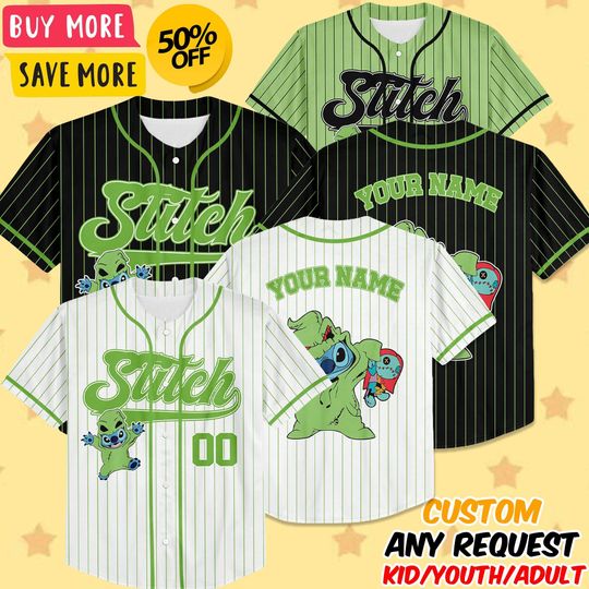 Discover Personalized Stitch Oogie Boogie Halloween Baseball Shirt for Adults, Disney Baseball Team Outfit, Cartoon Birthday Gift For Kid Adult
