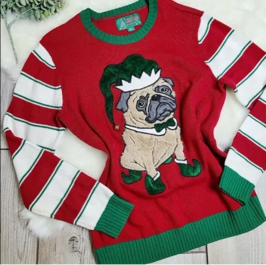 Discover Ugly Christmas Sweater Brand Pug Dog Holiday Party Sweater Top Size Medium