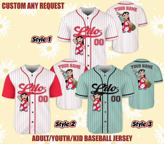 Discover Custom Disney Lili And Stitch Movie 2025 Baseball Jersey, Stitch Disney Baseball Jersey Sports, Cute Custom Number Birthday Gift