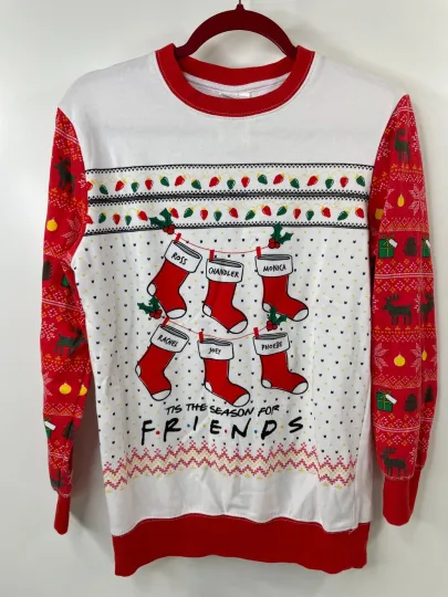 FRIENDS TV Show Ugly Christmas Sweater Women's Size XS Stockings Pullover