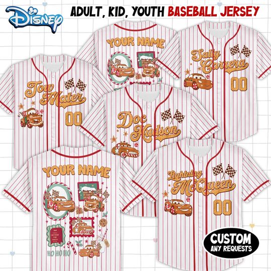 Discover Personalize Disney Lightning McQueen Cars Gingerbread Christmas Jersey, Youth, Adult Disney Baseball Jersey Sports, Gifts For Fans Disney