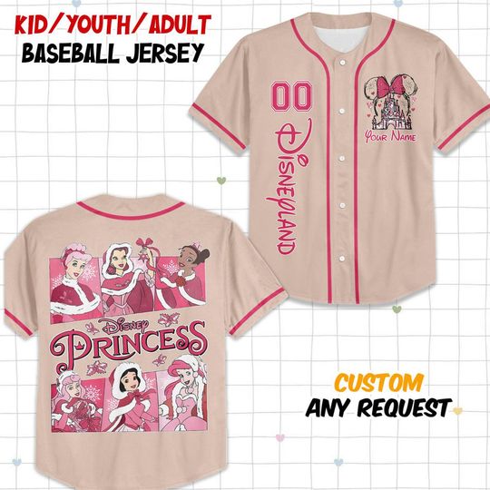 Discover Personalize Disney Princess Christmas Baseball Jersey, Kid, Youth, Adult Disney Baseball Jersey Sports, Cute Gifts For Fans Disney