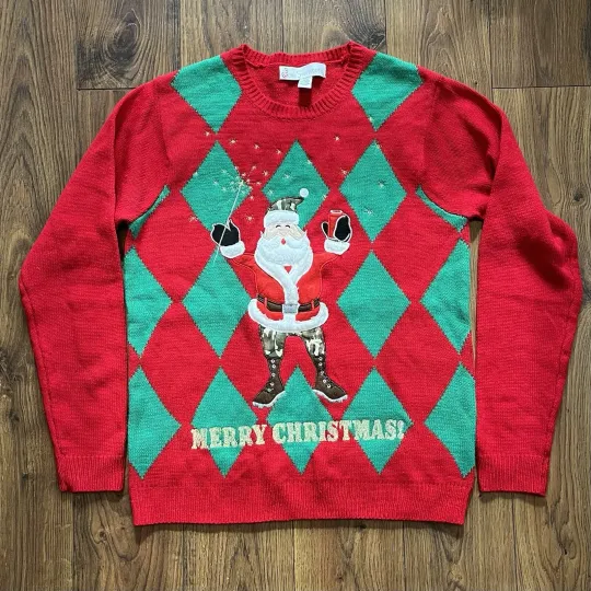 Discover Jolly Sweaters Women’s Medium Ugly Santa Christmas Sweater Red Beer Camo