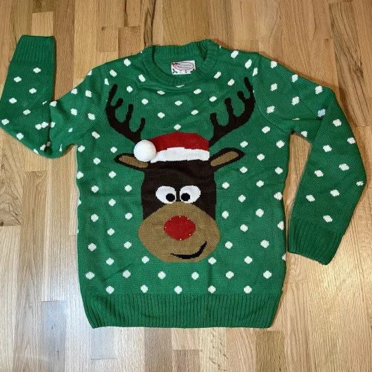 Discover Ugly Christmas Sweater Reindeer Blinking Light Up Nose Women’s Pullover Sz Small