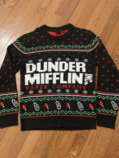 DUNDER MIFFLIN The Office Christmas Ugly Sweater Black Knit Size Small
