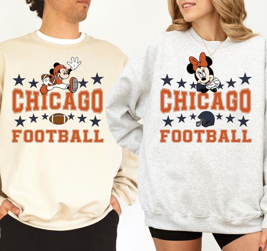 Discover Chicago Minnie and Mickey Football Sweatshirt, Sunday Game Day Sweatshirt for Couples, Disney Bears Fan Tee, Gameday Chicago Minnie