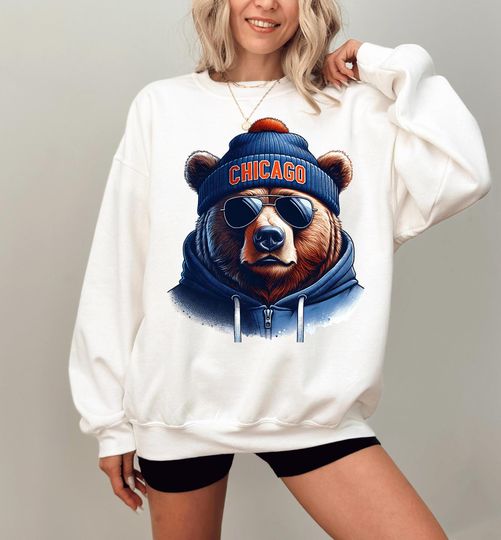 Discover Chicago Football Sweatshirt, State Team Mascot Stylish Sweatshirt, Trendy Chicago Football Fan Gifts, Chicago Football Game Day Hoodie