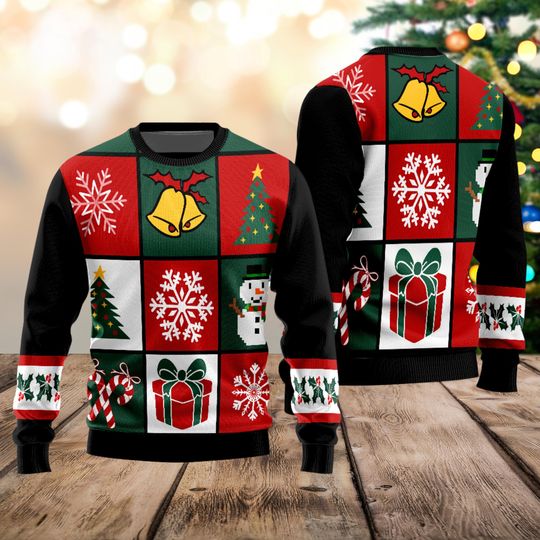 Discover Christmas Bells and Snowflakes Ugly Sweater, Holiday Jumpers, Festive Winter Top, Xmas Party Sweatshirt