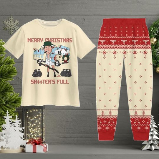 National Lampoons Christmas Vacation Pajamas Set, Clark Griswold Shitters Full Shirt