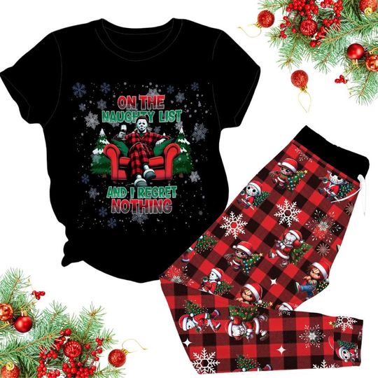 Michael Myers Christmas Pajamas, Horror Characters Pjs, Funny Holiday Shirt