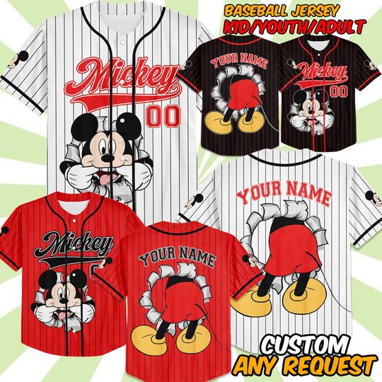 Discover Personalize Disney Vintage Mickey Mouse Baseball Jersey, Baseball Jersey Collection Choose Style Jersey Disneyland Birthday Gift