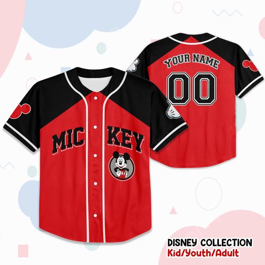 Discover Personalize Disney Vintage Mickey Mouse Smile Jersey, Custom Kid Youth Adult Baseball Jersey, Custom Disney Birthday Gift