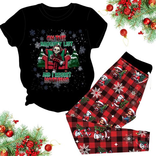 Chucky Doll Christmas Pajamas, Horror Movie Shirt, Horror Xmas Pajamas