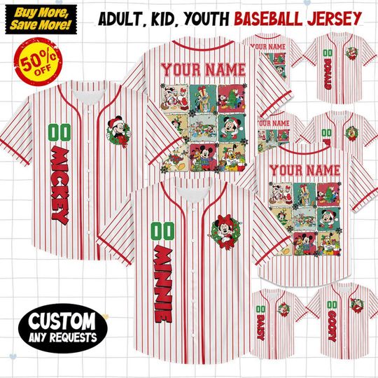 Discover Custom Disney Christmas Cruise 2026 Baseball Jersey, Very Merrytime Cruise Mickey and Co Family Christmas Kid Youth Adult Jerseys