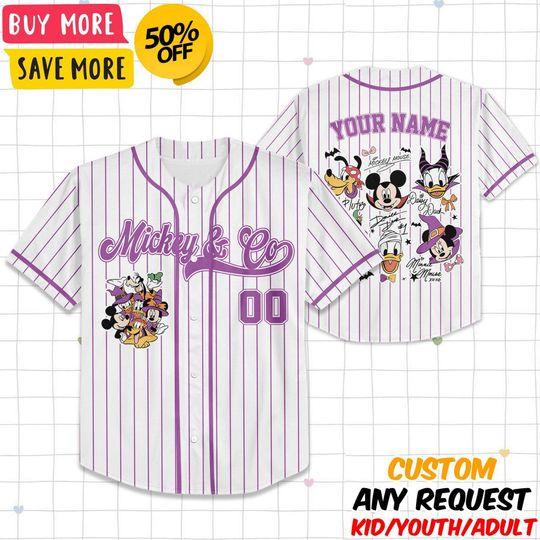 Discover Personalize Coquette Bow Mickey & Friends Halloween Baseball jersey, Custom Disney Halloween Kid Youth Adult Jersey, Family Matching Shirt