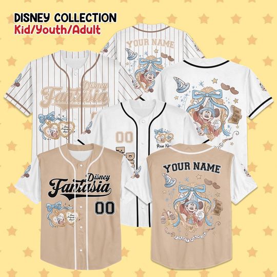 Discover Custom Disney Fantasia Mickey Baseball Jersey, Disney Fantasia Collection Choose Style Jersey Disneyland Birthday Gift For Kid Youth Adult