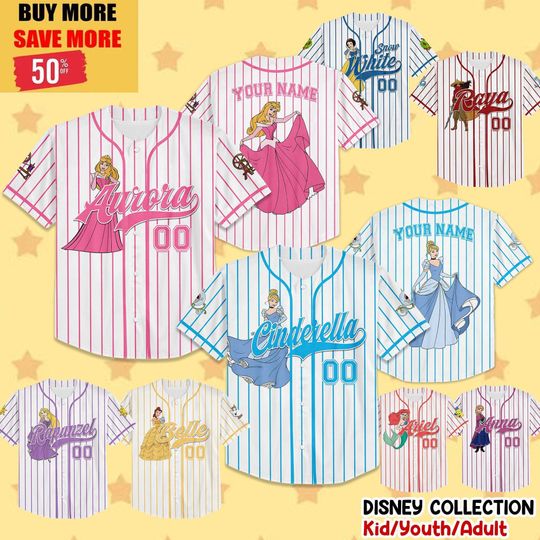 Discover Custom Disney All Princess Baseball Jersey, Disney Personalized Kids and Adult Disney Gift, Unisex Fan Apparel