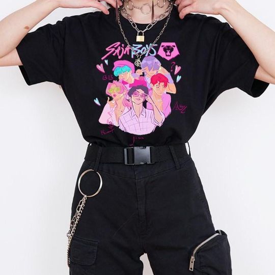 Discover Saja Boys Kpop Band Shirt,Kpop Demon Hunters Movie Shirt,Demon Hunters Merch,KPDH Shirt,Huntrix Shirt,Saja Boys Tshirt,Saja Boys Graphic Tee