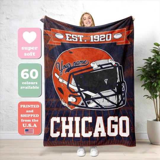 Chicago Football Personalized Blanket,Retro Chicago Bear Football Blanket , Chicago Bear Fan Gift , Sunday Football FC12