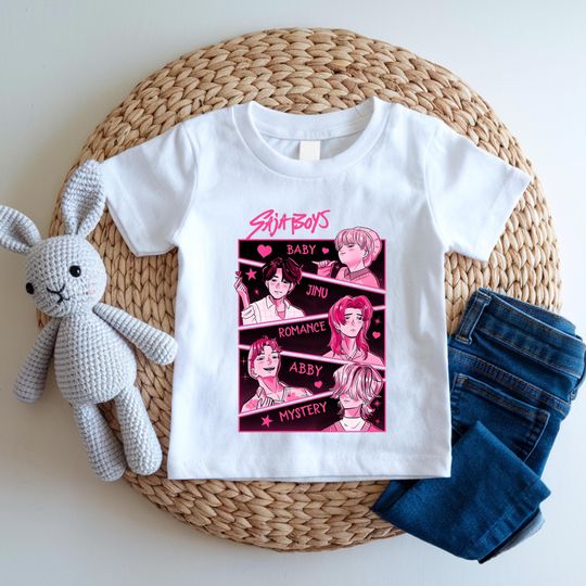 Discover Saja Boys Kpop T-Shirt, Jinu Abby Mystery Romance, K-Drama Merch, Pink Graphic Tee, Aesthetic Anime Style, Korean Fashion Gift