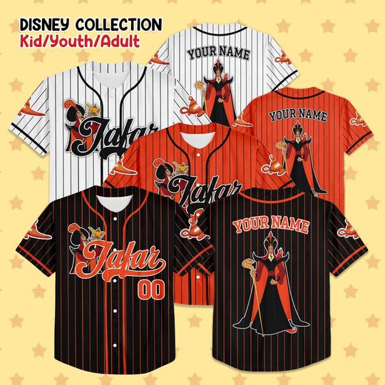 Discover Personalize Disney Aladdin Jafar Jersey, Baseball Jersey Collection Choose Style Jersey Disneyland Birthday Gift For Kid Youth Adult