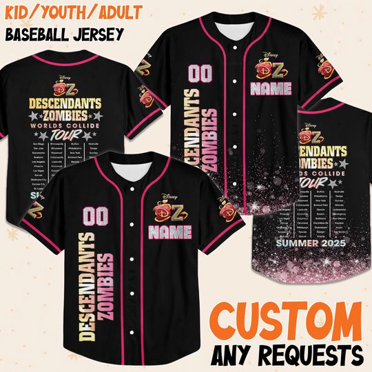 Custom Descendants Zombies Worlds Collide Tour Jersey, Descendants Red Jersey, Like The Zombies Do, Summer Tour 2025 Jersey