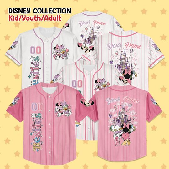 Discover Custom Disney Minniee Daisy Baseball Jersey, Disney Besties Collection Choose Style Jersey Disneyland Birthday Gift For Kid Youth Adult