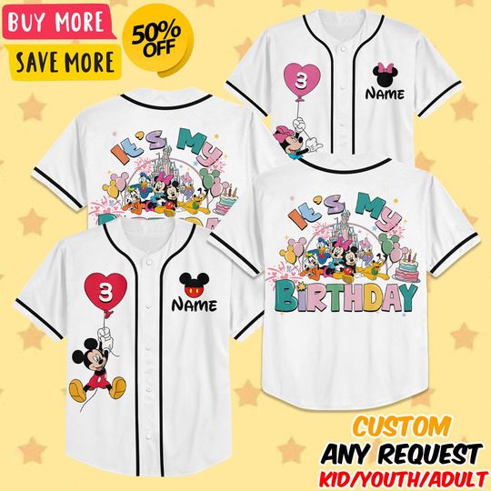 Discover Personalized Mickey Birthday Boy Baseball Jersey, Minnie Birthday Jersey, Disney Kids Jersey, Birthday Party Tee, Disneyland Birthday Trip