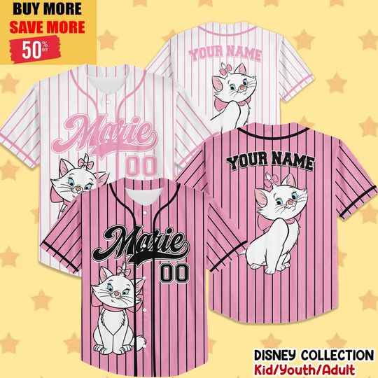 Discover Custom Disney Cute Cat Marie Play Baseball Pink Jersey, Disney Baseball Jersey Sports, Cute Custom Number Birthday Gift