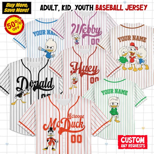 Discover Personalized Disney XD's Ducktales Baseball Jersey, Disney Ducktales  Shirt,Disney Baseball Team Outfit, Cartoon Birthday Gift For Kid Adult