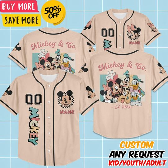 Discover Custom Mickey & Friends Baseball Jersey, Disney Vacation Jersey, Checkered Magic Kingdom Family Matching Trip Kid/Youth/Adult