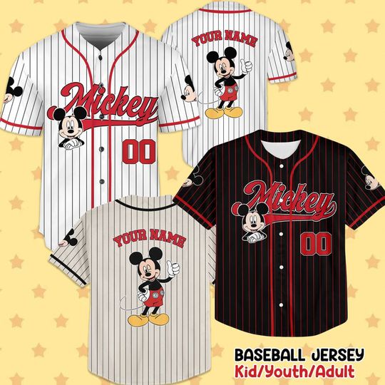 Discover Personalize Disney Mickey Mouse Cute Striped Black, Custom Disneyland Jersey, Baseball Team, Mickey Mouse Birthday, Gift for Disney Fans