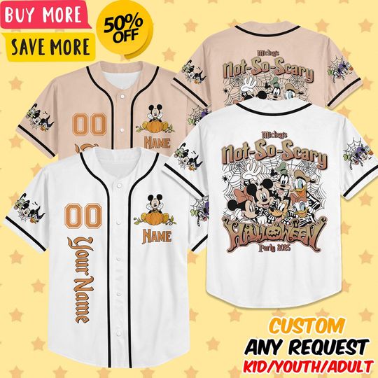 Discover Personalized Mickey's Nott So Scary Halloween Party 2025 Baseball Jersey, Disney Halloween Birthday Boy Kid Youth Adult Baseball Team Family