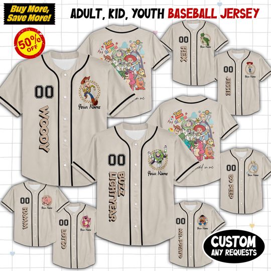 Discover Personalized Custom Disney Toy Story Woody Buzz Lightyear Baseball Jersey Team, Personalized Collection Jersey, Disney Jersey, Gift for Kids