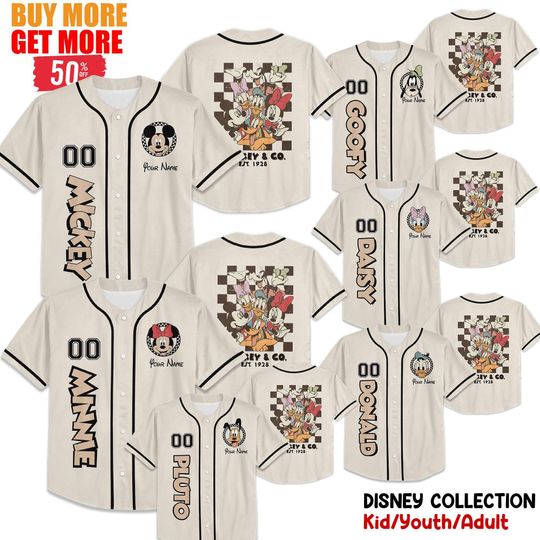 Discover Mickey & Co 1928 Retro Characters Baseball Jersey, Vintage Mickey And Friends Custom Disneyland Jersey, Disney Birthday, Gift for Disney Fan