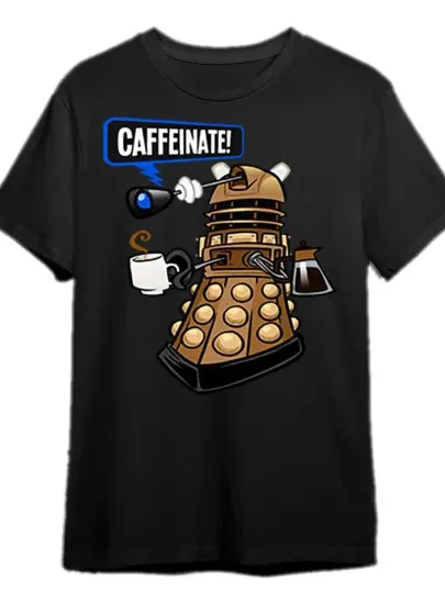 Men's Doctor Who Dalek Graphic T-Shirt - Caffeinate! Black Short Sleeve