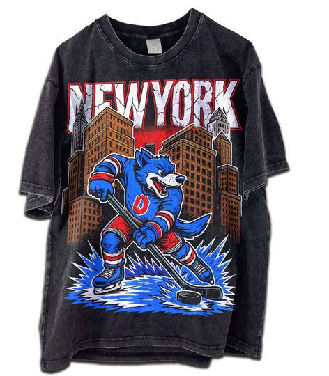 Discover Vintage New York Hockey Acid Wash T-Shirt, Hockey Acid Wash Shirt, Unisex Shirt, Retro Washed Apparel Shirt, Gift for him Gift for her