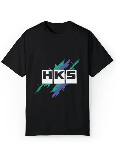 Men's HKS Graphic T-Shirt - Casual Round Neck Tee with Stretch, Black