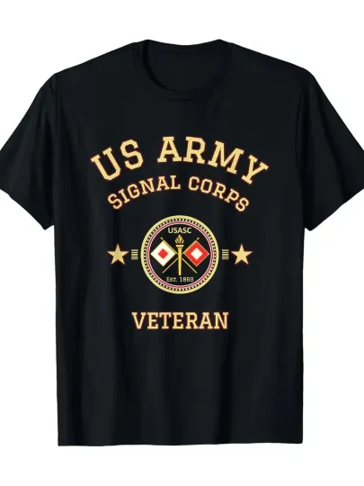 Discover Men's U.S. Army Signal Corps Veteran T-Shirt Black Casual Tee