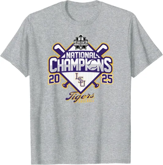LSU Tigers Baseball National Champs 2025 T-Shirt Gray