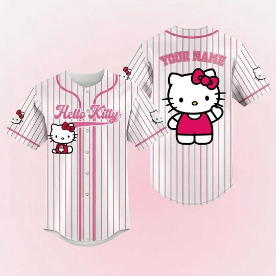 Discover Personalized Hello Kitty Baseball Jersey, Cute Kitty Cat Shirt, Team Baseball Fan Gift