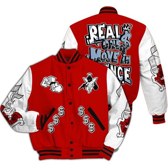 Discover Varsity Jacket To Match OG Fire Red 5s - Ones Move In Silence All Over Print Varsity Jacket