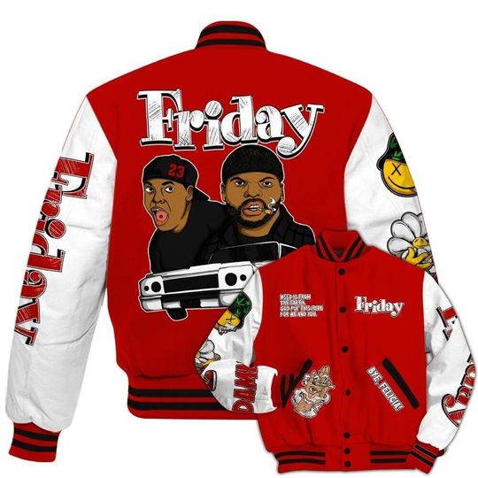 Discover Varsity Jacket To Match OG Fire Red 5s - Friday Sneaker Stress Style Printed