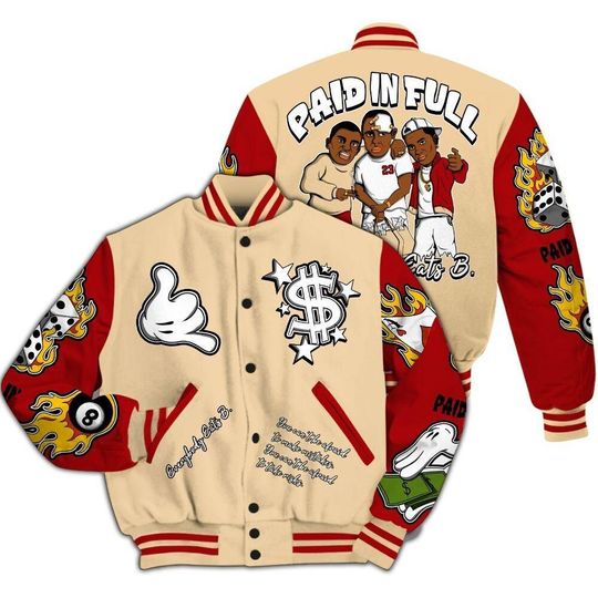 Varsity Jacket To Match Dunk Low Strawberry Waffle - Everybody Paid In Full Graphic All Over Print Varsity Jacket