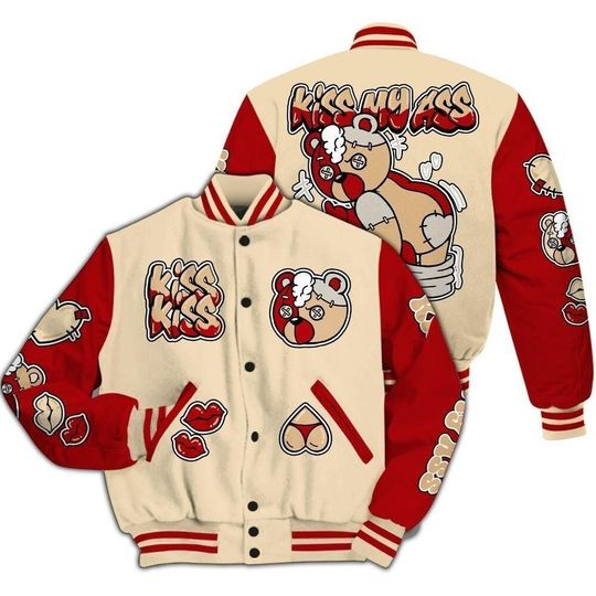 Discover Varsity Jacket To Match Dunk Low Strawberry Waffle - Kiss My Hugz All Over Print Varsity Jacket