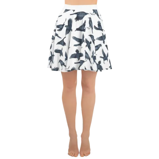 Discover Raven Crow Custom Print White Skater Skirt Norse Pagan Wiccan XS-3XL