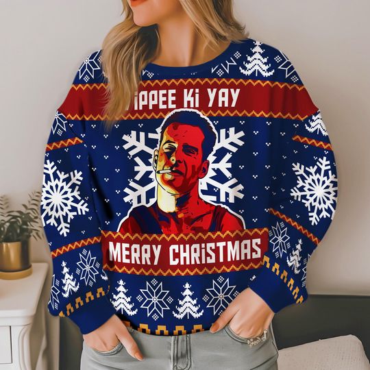 Yippe Ki-Yay Die Hard Ugly Christmas Sweater, McClane Winter Die Hard Ugly Sweater